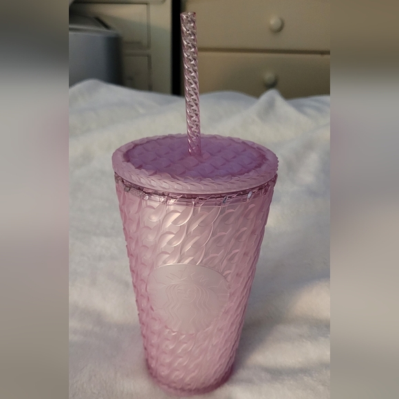 NWT-Imprinted Starbucks 16oz Pink Textured Tumbler - Picture 2 of 4